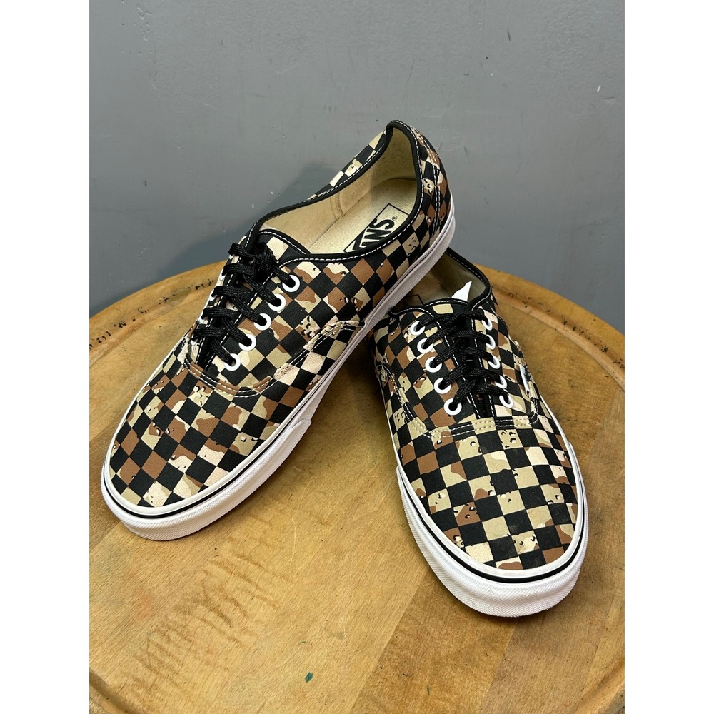 Vans Authentic Mens 11.5 Tan Brown Checkerboard Desert Camo Sneakers Skater